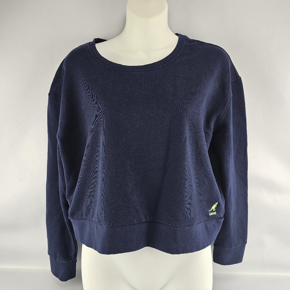 Kangol Womens Blue Long Sleeve Crew Neck 100% Cotton Pullover Crop Sweatshirt XL